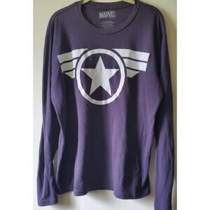 Captain America Men's Blue Long Sleeve Thermal Graphic Logo t shirt size L
